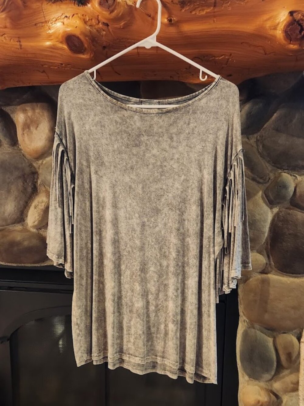 Comfy, Casual and Very Soft Pullover Top with Fringe Sleeve Detail - Size Small!